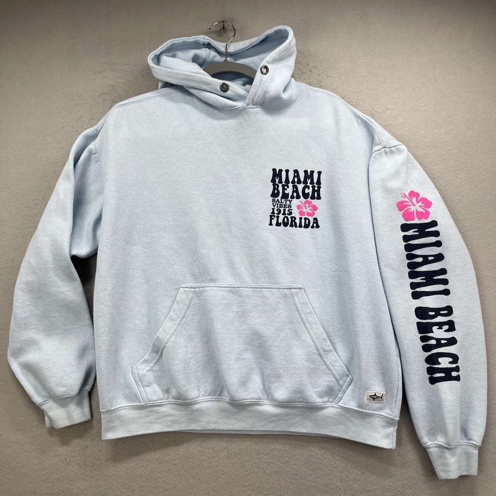 Shark Tee Miami Beach Florida Hoodie Womens‎ Small S Blue Salty Vibes Souvenir